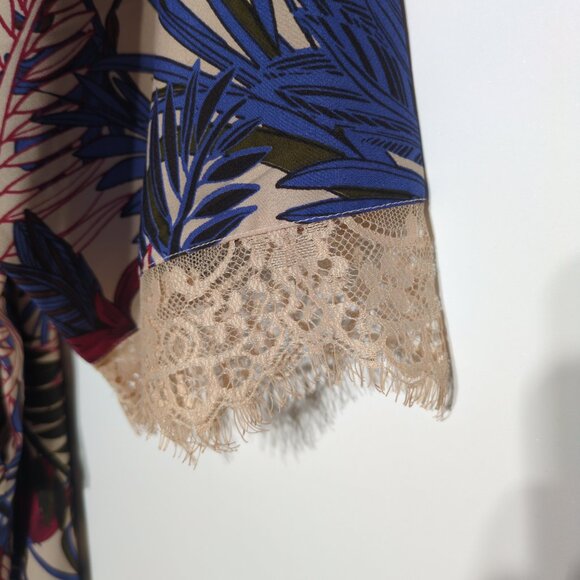 Japna Lounge Kimono Cardigan Womens Medium Tropical Leaves Lace 3/4 Sleeve - Picture 6 of 10
